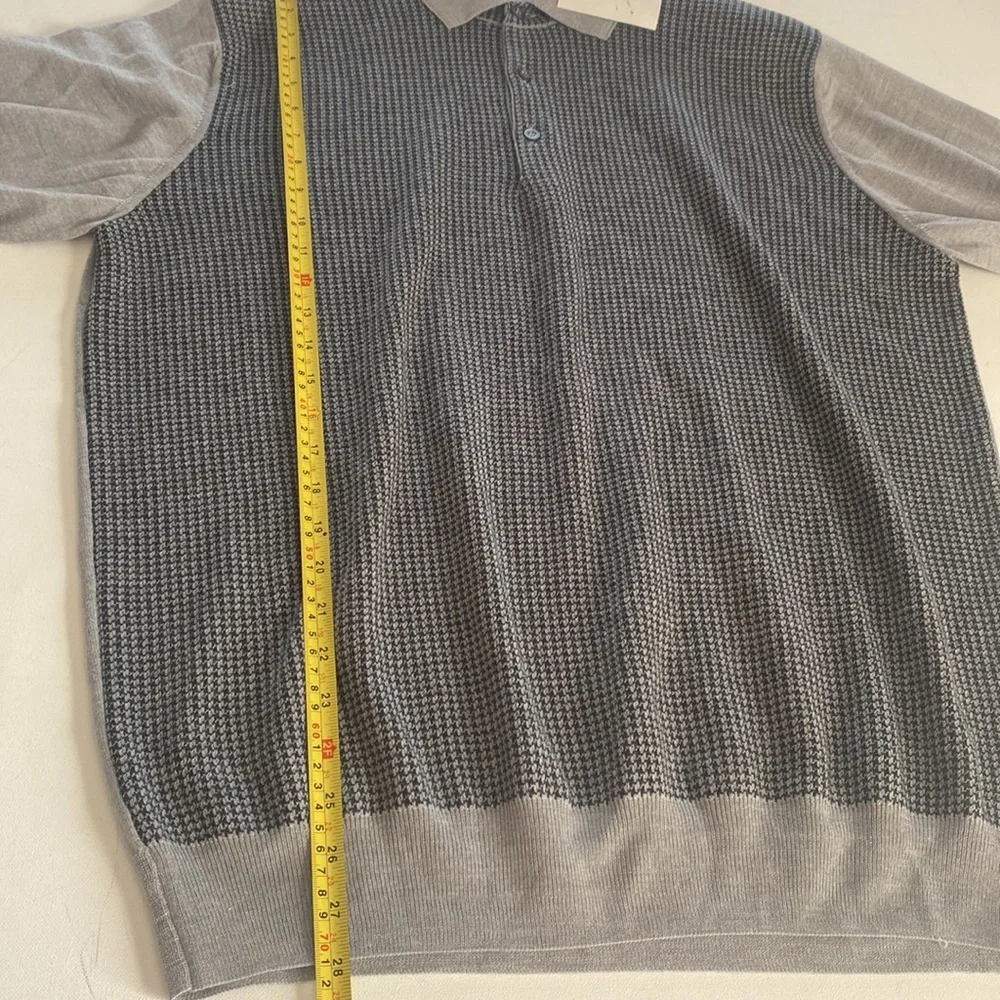 Canali Mens Long-sleeve Gray & Black‎ Houndstooth print front Sweater, Size XXL